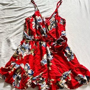 Cute red floral romper with adjustable snaps